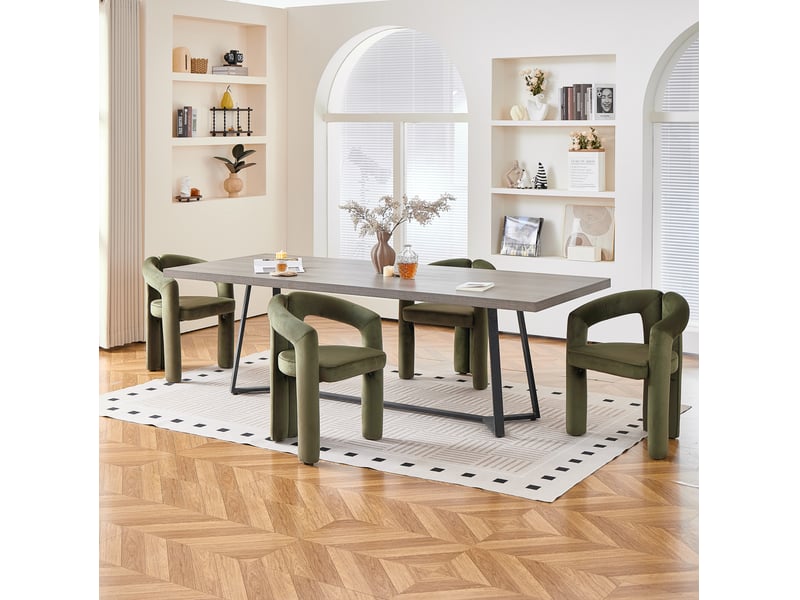  Lot de 4 chaises de salle à manger avec accoudoirs, pour la salle à manger, design moderne, en mousse et tissu, vert  - Conforama B