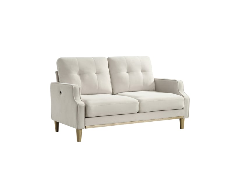  Canapé droit 2 places beige en tissu 135 x 72 x 85 cm avec port usb et pieds en bois pour petit appartement W3423S00002 - Conforama D