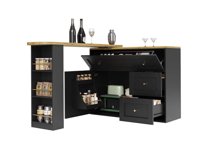  Table de bar extensible modenvie avec rangement 138-204 x 39 x 105 cm mdf et métal noire  - Conforama A