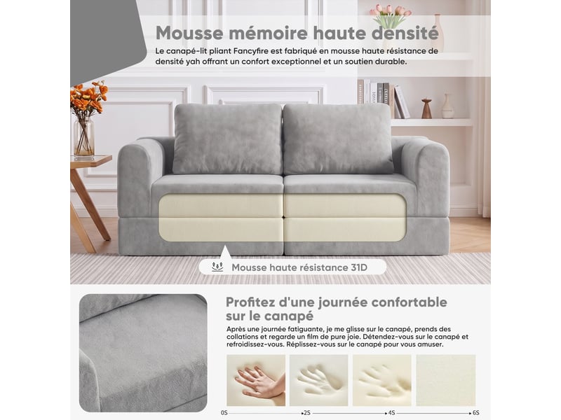 Canapé-lit convertible et pliable, fauteuil-lit multifonctionnel avec mousse à mémoire de forme et soutien dorsal,beige - Conforama B