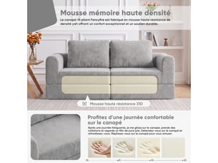 Canapé droit convertible <strong>GUTENT</strong> <strong></strong> 2 places Tissu gris