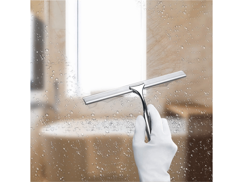  Grattoir à vitres en acier inoxydable argenté, 1 pièce, pour nettoyage de vitres de douche et miroirs de salle de bain  - Conforama D