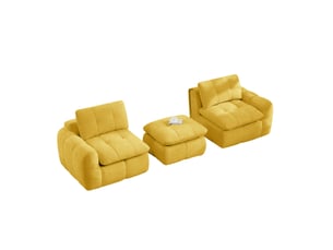 Canapé d'angle modulable 2 places modenvie avec ottoman, design matelassé, revêtement en chenille jaune, 194 x 160 x 68 cm