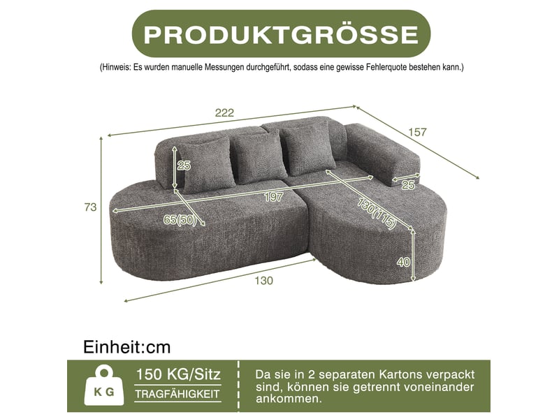  Canapé d'angle 3 places 222x157x73 cm avec méridienne droite en chenille anthracite  - Conforama C