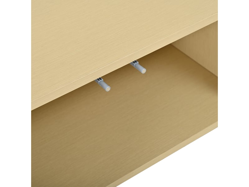 Table basse ovale 100x40x38 cm en bois clair avec portes coulissantes et pieds en bois massif - Conforama W