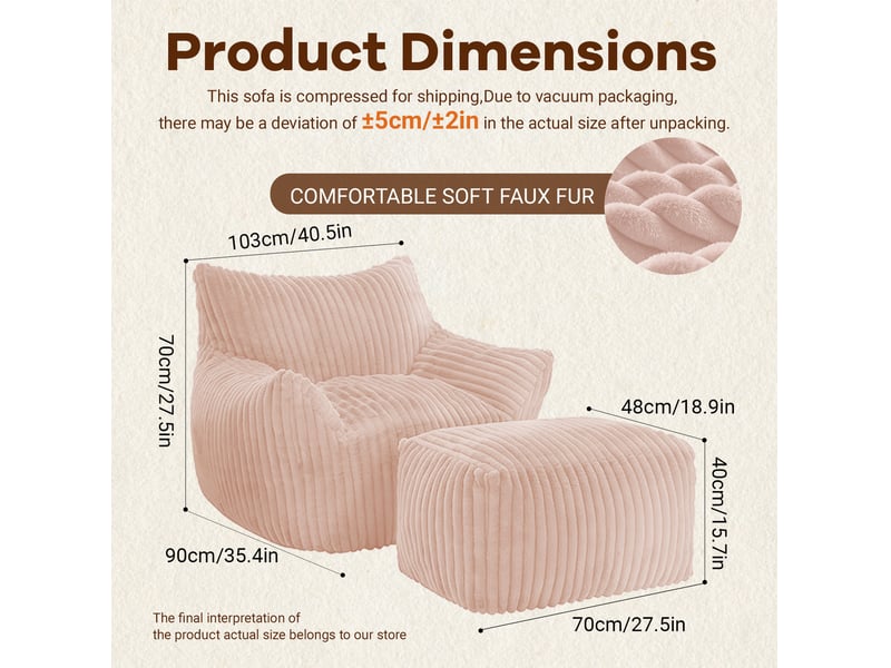 Fauteuil de relaxation modenvie avec repose-pieds indépendant, soutien 5 zones, velours côtelé rose, 103 x 90 x 70 cm  - Conforama C