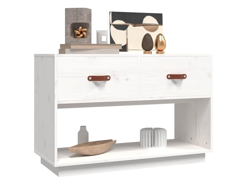  Meuble tv - banc tv - meuble de rangement blanc 90x40x60 cm bois de pin massif  - Conforama D