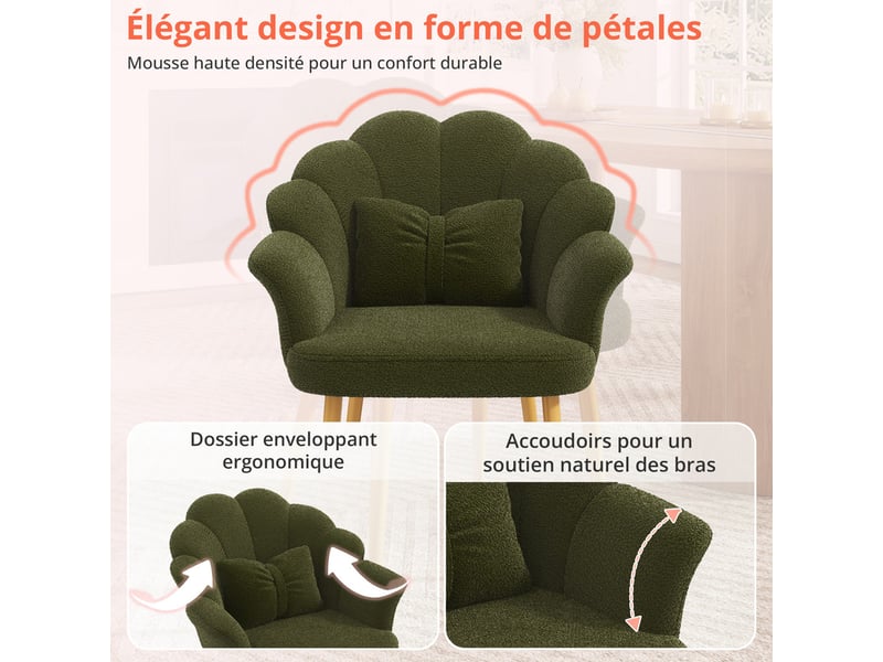  Lot de 2 fauteuils modernes – rembourrés – pieds en métal doré – dossier en forme d'arc – vert  - Conforama E
