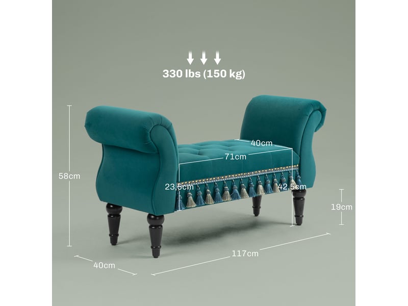  Banquette 117x40x58 cm style vintage cadre en bois vert  - Conforama E