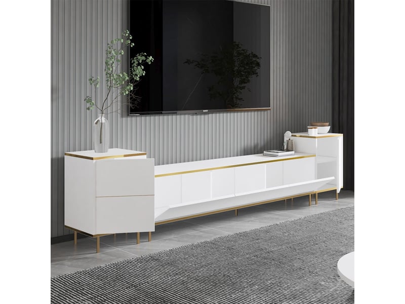 Meuble tv avec rangements et étagères imaj - blanc - Conforama C