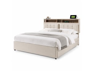 Lit avec rangement 140x200 cm coloris beige