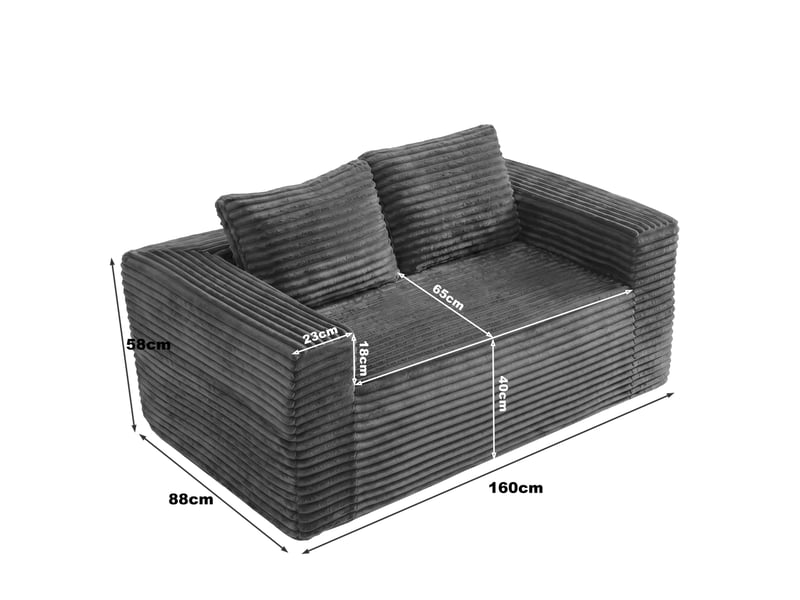  Canapé 2 places en velours côtelé gris 160x88x58 cm – assise profonde – sans montage pour petit espace  - Conforama C