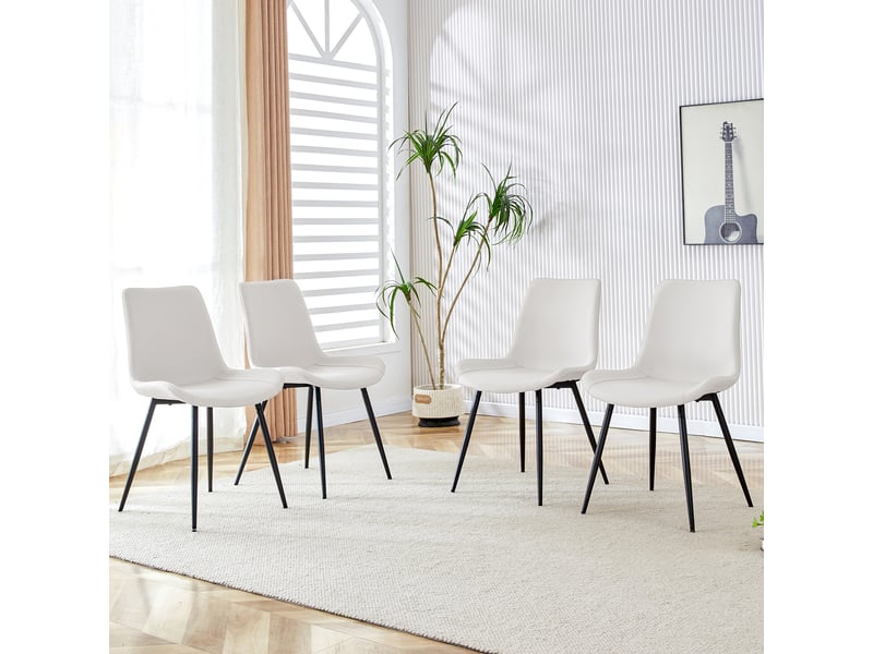  Lot de 4 chaises de salle à manger 42x47x83cm blanc - en pu avec dossier ergonomique, assise large et pieds en métal noir  - Conforama C