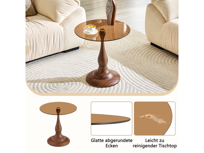 Table d’appoint ronde en verre trempé avec pied antidérapant - lpospi - plateau teinté verre et métal marron  - Conforama E
