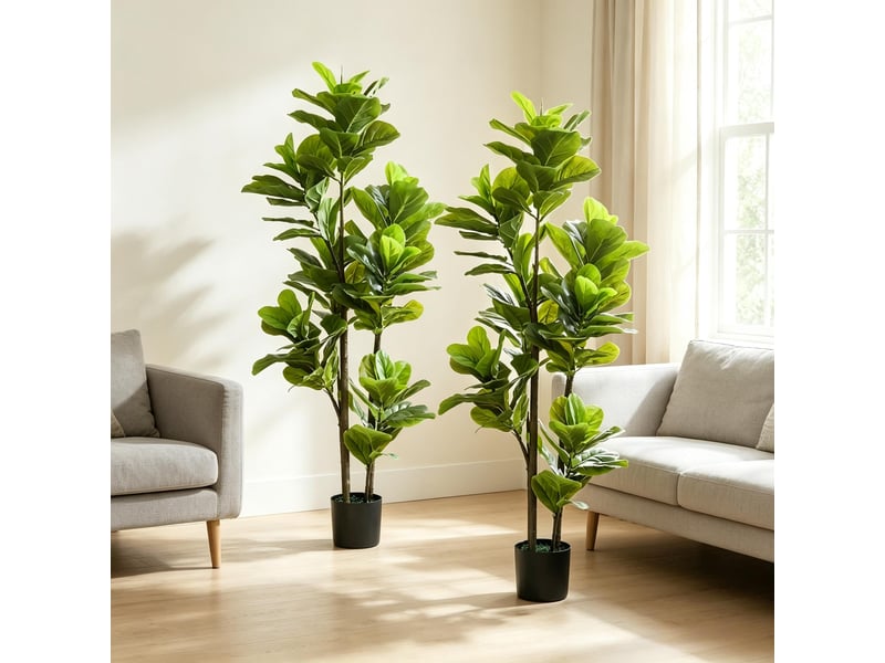  Lot de 2 figuiers lyre artificiels 150 cm avec pots en ciment, plantes décoratives d’intérieur  - Conforama B