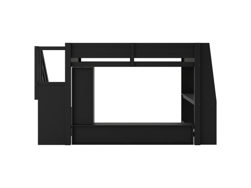 Lit mezzanine 140x200 cm bois noir - bureau intégré, rangements multiples, éclairage led, escalier avec rangement - Conforama E