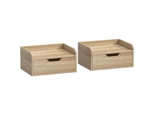 Lot de 2 tables de chevet murales, tables de nuit avec tiroir et plateau à rebords surélevés, bois naturel, 40x30x19,5cm