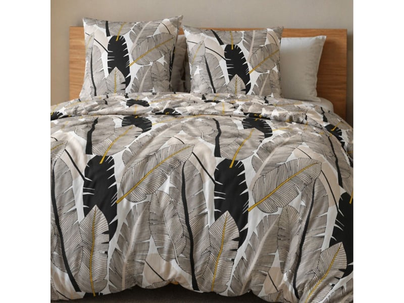  Parure housse de couette 240x220cm + 2 taies motif plumes noir et blanc 100% microfibre - piuma PIUMA - Conforama C