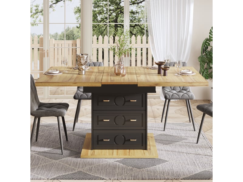 Table de cuisine rectangulaire avec allonge noir+naturel - 80x110-140max.cm mdf table bicolore - Conforama D