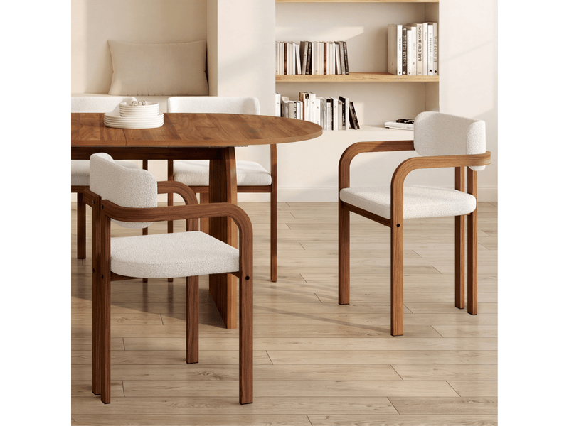  Lot de 4 chaises de salle à manger, fauteuils de table esma en métal effet noyer et tissu bouclette avec accoudoirs  - Conforama B