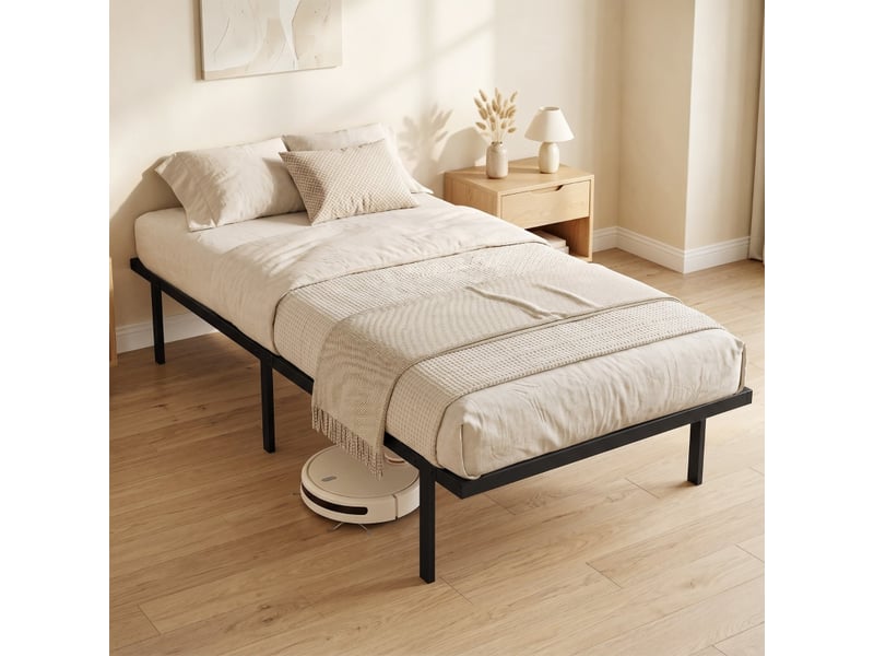  Lit simple 90x200 cm, lit enfant, sommier à lattes, métal noir, rangement  - Conforama C