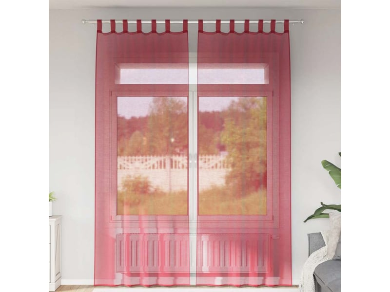  Lot de 2 rideaux en voile, voilages avec passe-tringles rouge bordeaux cf44489  - Conforama B
