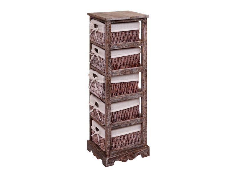  Commode, étagère 5 paniers, 25x28x90cm, shabby, vintage - marron  - Conforama E