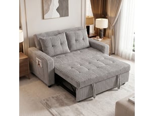 Canapé convertible 2 places 157x190 cm, 3-en-1, 2 coussins et poches latérales, —, gris clair