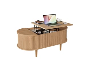 Table basse ovale coloris bois clair <strong>MAISENTIEL</strong> <strong></strong> - 48 cmx100 cm