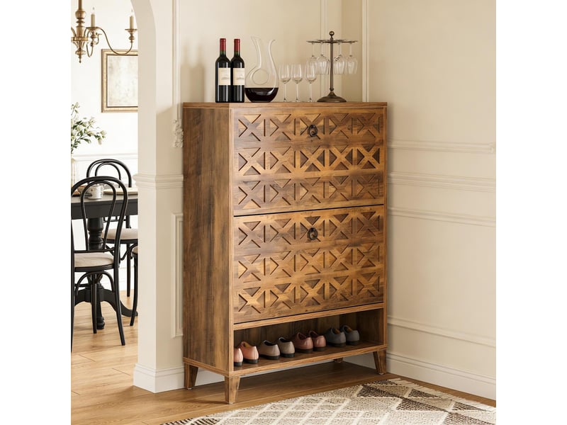  Meuble à chaussures avec 2 tiroirs abattants en mdf marron et métal 80x24x110 cm  - Conforama B