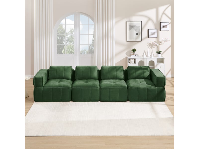 Canapé modulaire 4 places sans structure avec assise profonde - lpospi - mousse 32d, polyester vert 344 × 93 × 67 cm - Conforama C