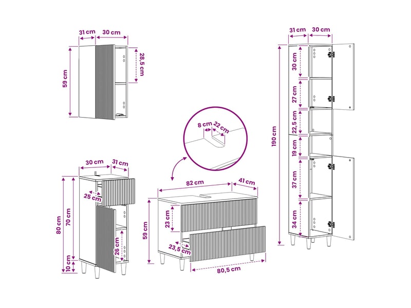 Ensemble de 4 pièces d'armoires de salle de bain arnhem cf63248 - Conforama E