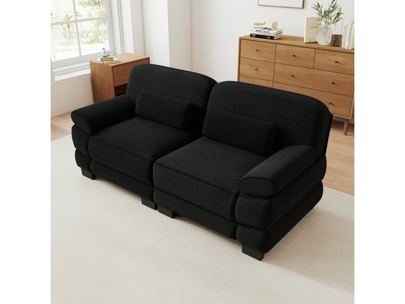 Canapé modulable - 2 places - coussins lombaires - velours côtelé - mobilier de salon - configuration flexible - pratique - noir CozyNest - Conforama B