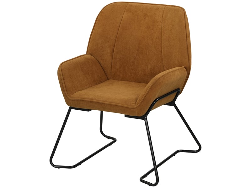  Fauteuil lounge marron avec large revêtement en velours rembourré et pieds en métal.  - Conforama B