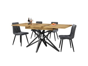 Table à manger extensible 120160×80 cm – table de cuisine, pieds étoile noirs – plateau bois de noyer et effet marbre