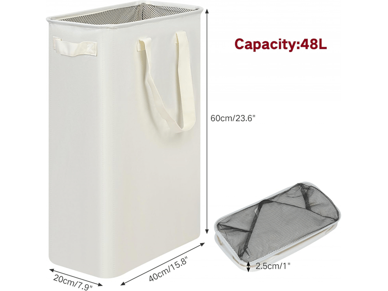  Panier à linge étroit avec poignée, pliable, adapté aux buanderies, dortoirs et chambres, 48l, beige  - Conforama C