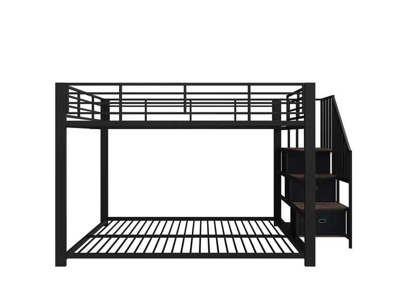  Lit superposé 140 × 200 cm, métal et mdf, escalier-rangement modulable, led, prises et usb, 2 couchages, noir  - Conforama A