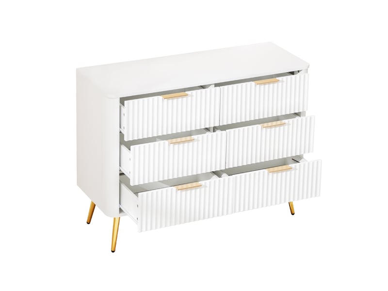 Commode 6 tiroirs, 105x40x80cm, chiffonnier meuble de rangement pour chambre salon couloir, en mdf moderne avec pieds surélevés de 20cm, blanc - Conforama D