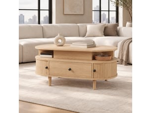 Table basse ovale coloris naturel <strong>BEAOK</strong> <strong></strong> - 50 cmx105 cm