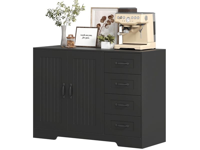 Buffet moderne noir 4 tiroirs et 1 espace de rangement 105 x 40 x 76 cm - Conforama A