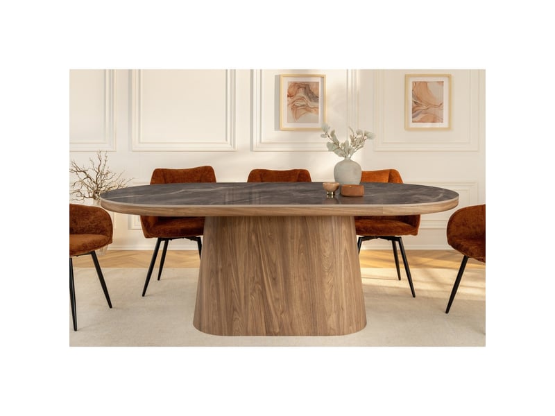  Table de salle à manger lumea – ovale 200 cm – effet marbre gris – pied large – style contemporain  - Conforama C