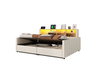 Lit coffre 140x200 cm <strong>OOIILLEE</strong>  <strong></strong> coloris beige