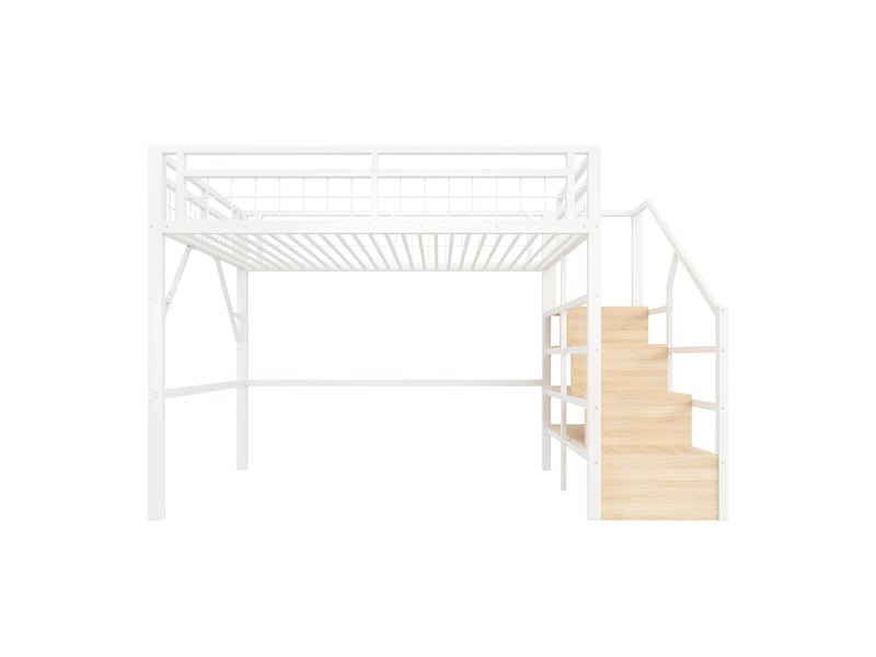  Lit mezzanine enfant 140 x 200 cm avec led, escalier de rangement, blanc  - Conforama A