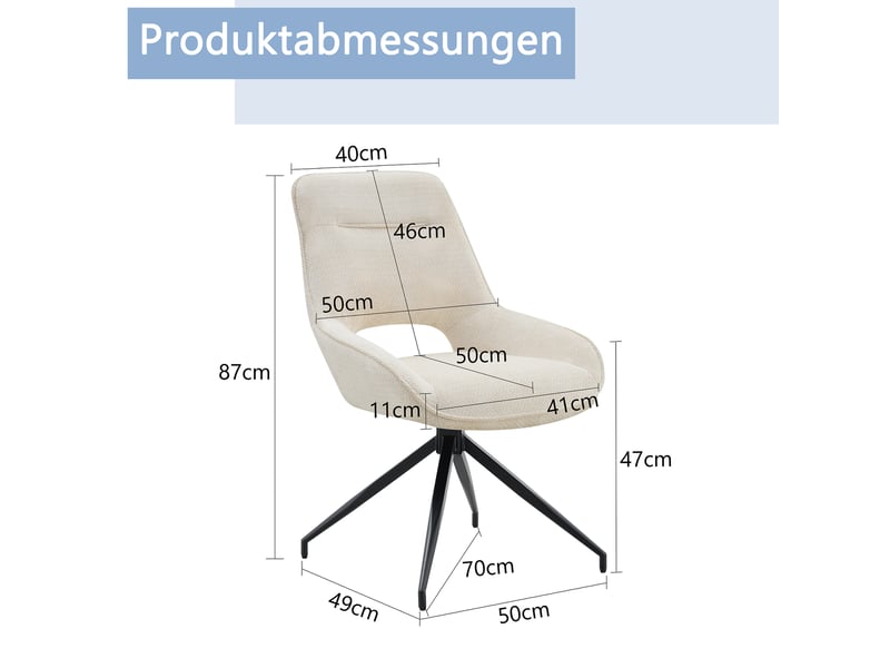  Lot de 2 chaises de salle à manger pivotantes 360°,tissu et métal noir,beige  - Conforama C