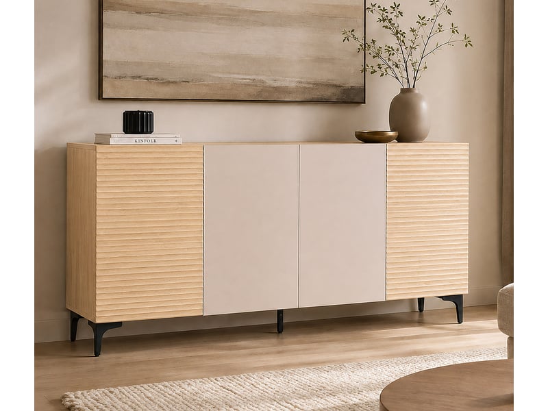 Buffet hwc-q84, armoire-commode, portes à structure 3d, compartiments de rangement, mdf mélaminé, 80 x 160 x 42 cm - aspect chêne - Conforama B