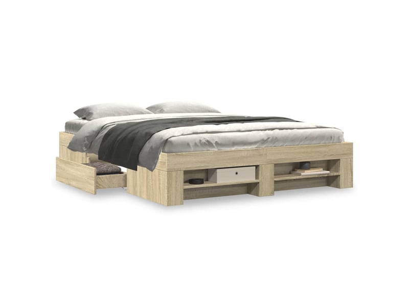  Lit double- lit adulte -  cadre de lit sans matelas chêne sonoma 150x200 cm  - Conforama C