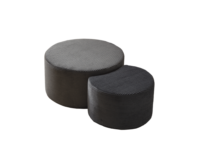  Tables basses gigognes lot de 2 rondes rembourrées, fonction ottomane et table d'appoint, pour salon, en tissu, noir - uvrion  - Conforama A