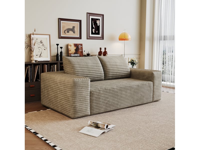  Canapé 3 places modulaire 180 cm en tissu velours côtelé camel  - Conforama B