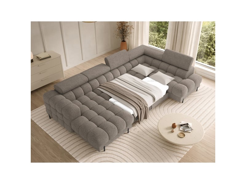 Canapé panoramique convertible beige foncé angle droit feraria 358x93x202cm - Conforama B