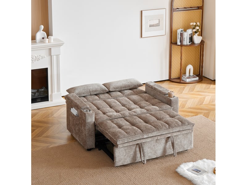  Canapé convertible 3-en-1 142x89x89 cm en chenille marron  - Conforama B